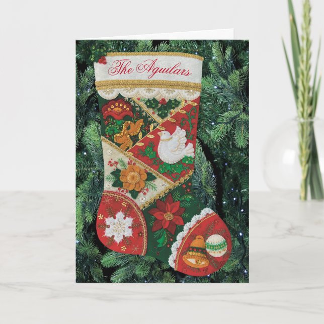 Personalisieren Sie den Namen Weihnachts-Strumpf u Karte (Vorderseite)