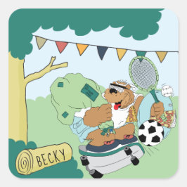 Personalisieren Sie den Summer Camp Bear Stickers 