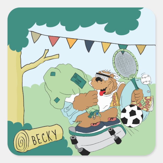 Personalisieren Sie den Summer Camp Bear Stickers  (Vorderseite)