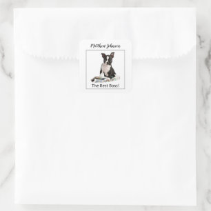 Personalisieren Sie den Tag des Dog Newspaper Boss Quadratischer Aufkleber