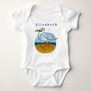 Personalisieren Sie den Vogelseagull am Brown Sand Baby Strampler