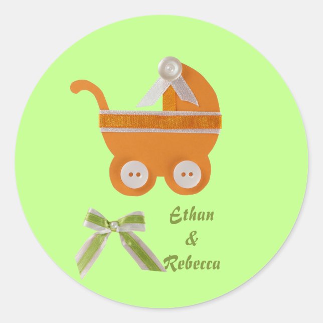 Personalisieren Sie die Babydusche der Orange-Kuts Runder Aufkleber (Vorderseite)