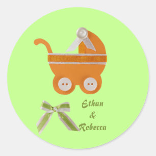 Personalisieren Sie die Babydusche der Orange-Kuts Runder Aufkleber