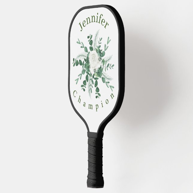 Personalisieren Sie die Blätter Weiße Rose und Grü Pickleball Schläger (Links)
