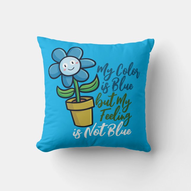 Personalisieren Sie die blaue Blume in einem Pot-T Kissen (Vorderseite)