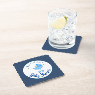 Personalisieren Sie die Blue Carriage Baby Dusche Untersetzer