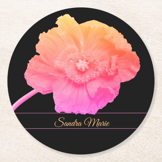 Personalisieren Sie die Girly Pink Poppy Blume run Runder Pappuntersetzer (Vorderseite)