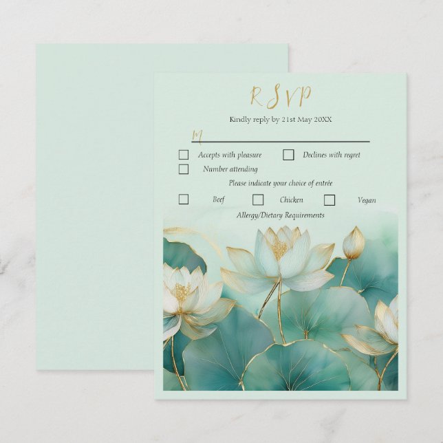Personalisieren Sie die Lotus-Blume der Antwortkar RSVP Karte (Vorne/Hinten)