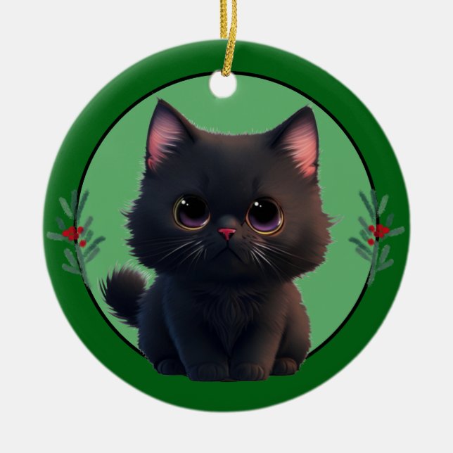 Personalisieren Sie die niedliche Haustierkatze Keramik Ornament (Vorne)