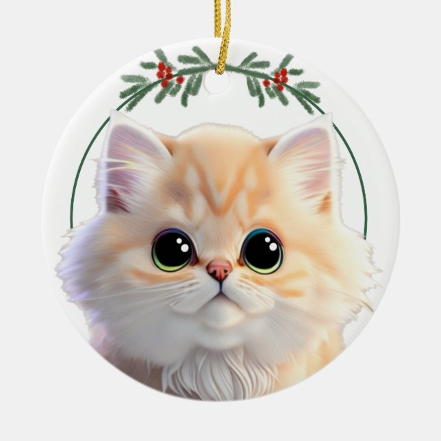 Personalisieren Sie die niedliche Haustierkatze Keramik Ornament (Vorne)