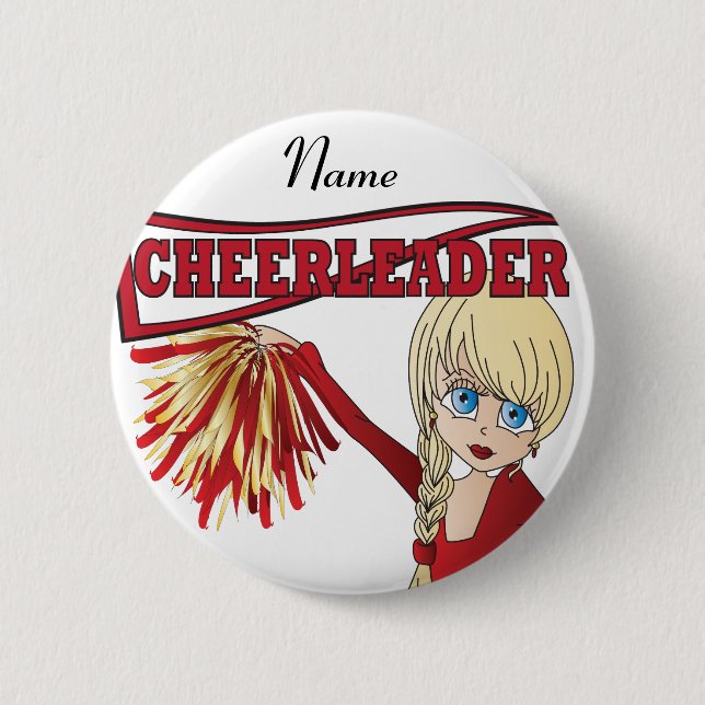 Personalisieren Sie die Niedliche Red Cheerleader  Button (Vorderseite)