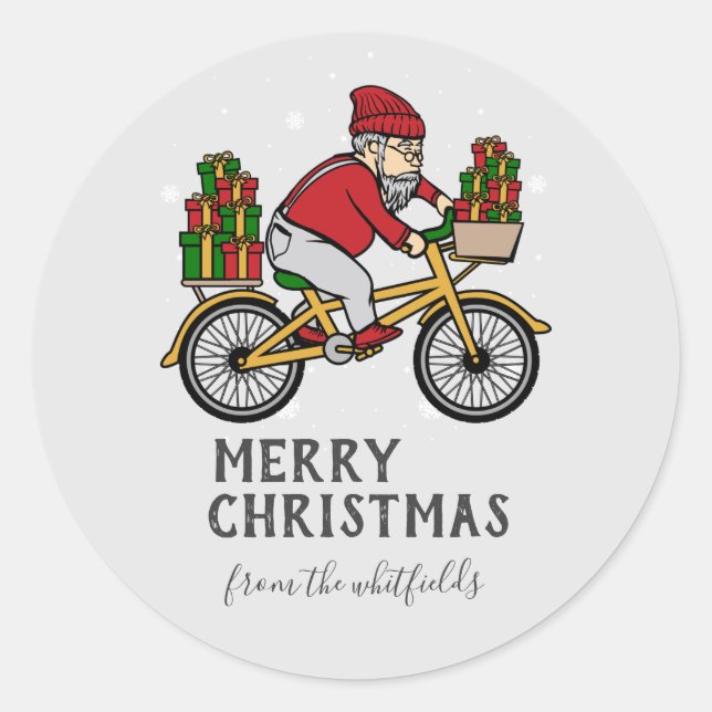 Personalisieren Sie die Weihnachtszeit für Cyclist Runder Aufkleber (Vorderseite)