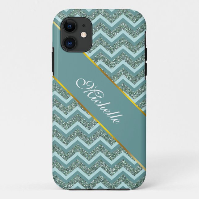 Personalisieren Sie diesen Aquamarinen Glitzer Zig Case-Mate iPhone Hülle (Rückseite)