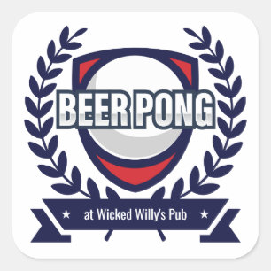 Personalisieren Sie dieses Beer Pong Logo Quadratischer Aufkleber