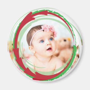 Personalisieren Sie dieses Round Christmas Foto Ma Magnet