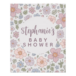 Personalisieren Sie Ditsy Floral Baby Dusche Gloss Poster