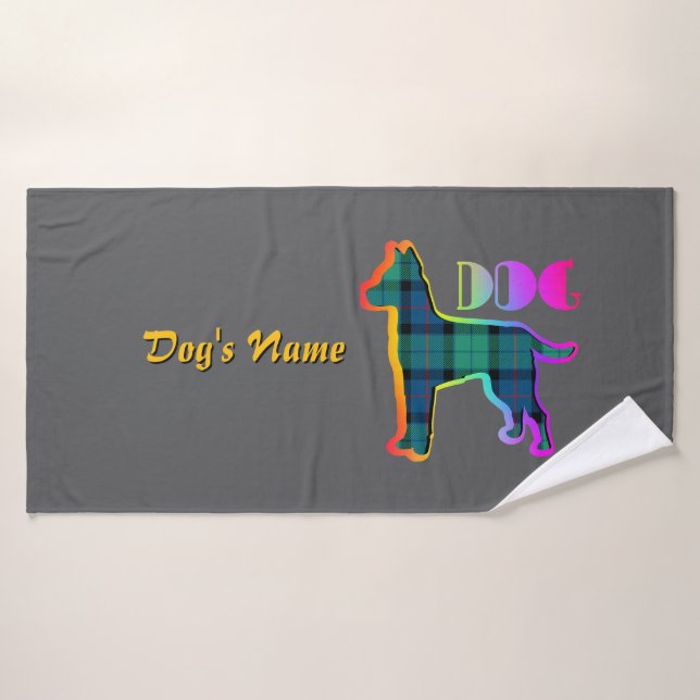 Personalisieren Sie DOG Logo Rainbow Dk Grau Karie Badehandtuch (Badehandtuch)