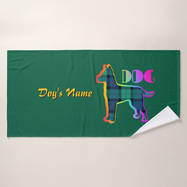 Personalisieren Sie DOG Logo Rainbow Green Kariert Badehandtuch (Badehandtuch)
