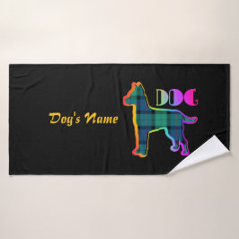 Personalisieren Sie DOG Logo Rainbow Kariert Black Badehandtuch