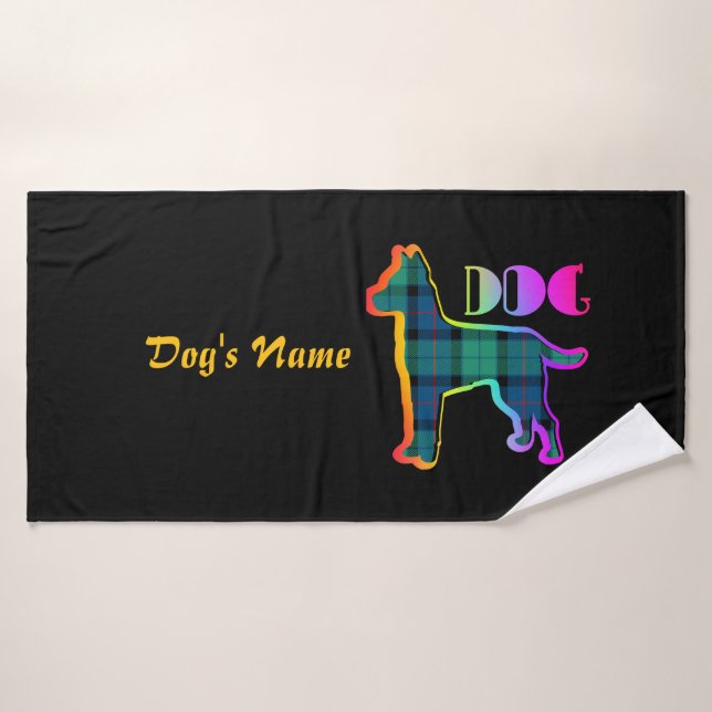 Personalisieren Sie DOG Logo Rainbow Kariert Black Badehandtuch (Badehandtuch)