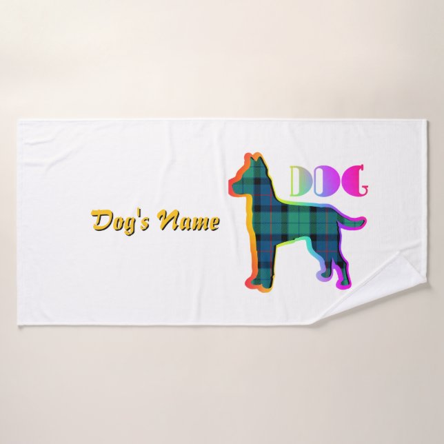 Personalisieren Sie DOG Logo Rainbow Kariert White Badehandtuch (Badehandtuch)