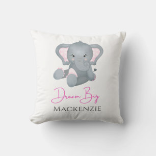 Personalisieren Sie Dream Big Pink Gray Elephant B Kissen