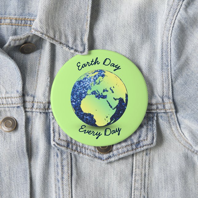Personalisieren Sie Earth Day Blue Glitzern Globe Button (Beispiel)