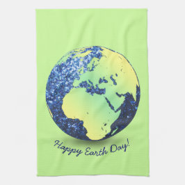 Personalisieren Sie Earth Day Blue Glitzern Globe Geschirrtuch