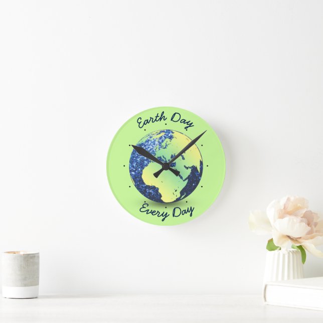 Personalisieren Sie Earth Day Blue Glitzern Globe Quadratische Wanduhr (Zuhause)