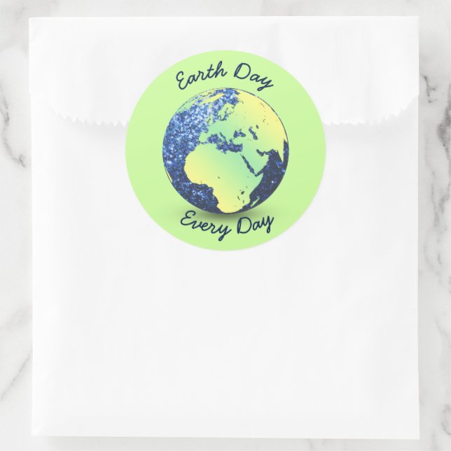 Personalisieren Sie Earth Day Blue Glitzern Globe Runder Aufkleber (Tasche)
