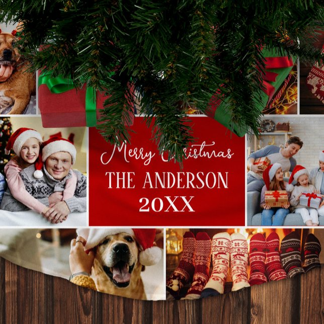 Personalisieren Sie Familienname Frohe Weihnachten Polyester Weihnachtsbaumdecke (Von Creator hochgeladen)