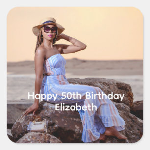Personalisieren Sie Foto Geburtstag Ihn ihr Quadratischer Aufkleber