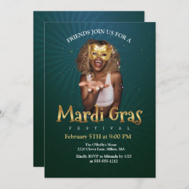 Personalisieren Sie Foto Gold Masquerade Maske Mar Einladung