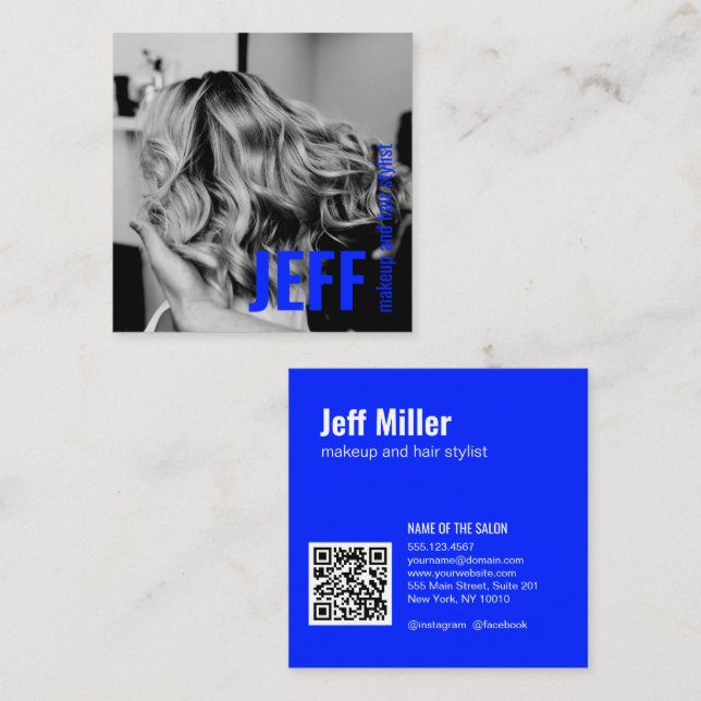 Personalisieren Sie Foto Minimalistischen Friseurs Quadratische Visitenkarte (Vorne/Hinten)