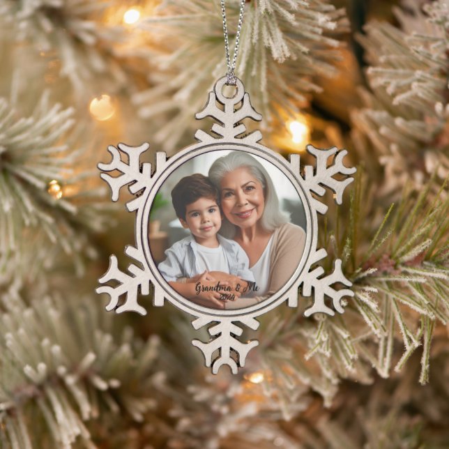 Personalisieren Sie Foto Snowflake Gerahmte Orname Schneeflocken Zinn-Ornament (Baum)
