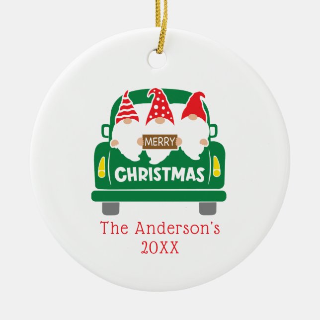 Personalisieren Sie Foto Weihnachtsgnomes LKW Weih Keramik Ornament (Vorne)