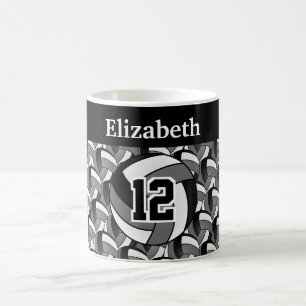 Personalisieren Sie Grau, Schwarz und Weiß Volleyb Tasse