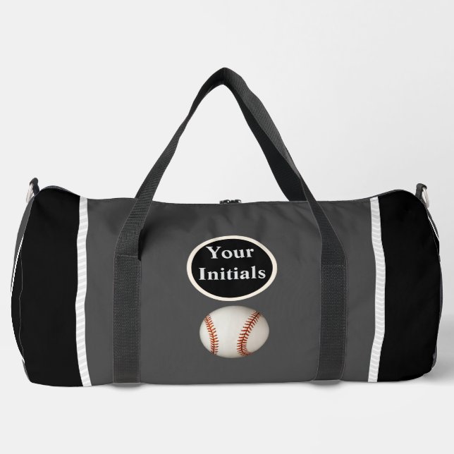 Personalisieren Sie Grau Schwarzer Baseball  Duffle Bag (Vorderseite)