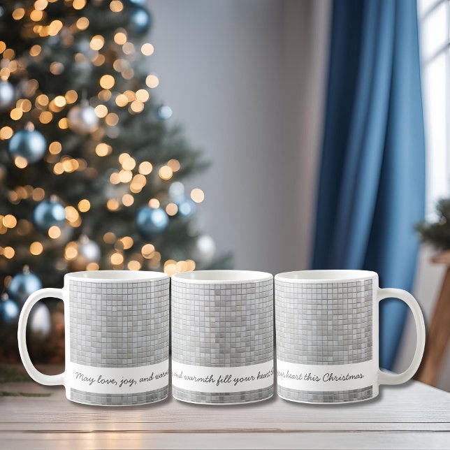Personalisieren Sie graue Mosaikwische Kaffeetasse (Custom Disco-Christmas Mug Personalized Text)