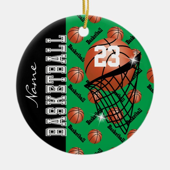 Personalisieren Sie Green Basketball Keramik Ornament (Vorne)