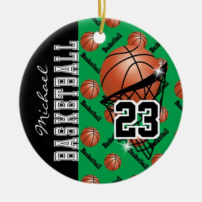 Personalisieren Sie Green Basketball Keramik Ornament (Vorne)