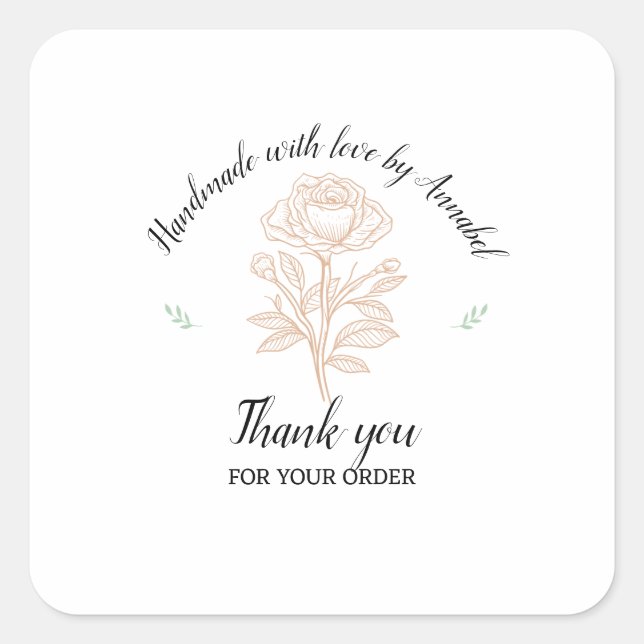 Personalisieren Sie "Handmade with Liebe". Quadratischer Aufkleber (Vorderseite)
