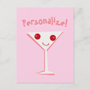 Personalisieren Sie Happy Martini Pink Postkarte