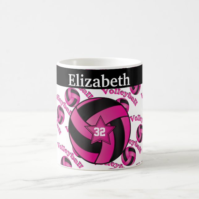 Personalisieren Sie helles Hot Pink Volleyball Kaffeetasse (Mittel)
