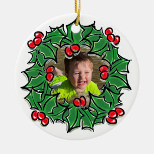 Personalisieren Sie Holly Blätter Beeren Weihnacht Keramik Ornament