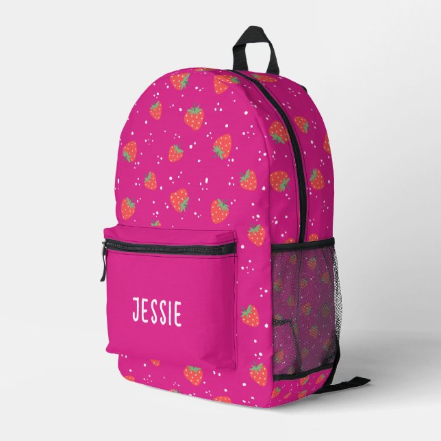 Personalisieren Sie Hot Pink Strawberry Name Girl Bedruckter Rucksack (Rückseitige Ecke Rechts)