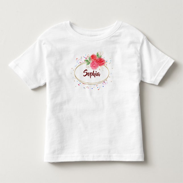 Personalisieren Sie Kinder T - Shirt, Glitzer Rose Kleinkind T-shirt (Vorderseite)