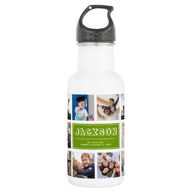 Personalisieren Sie Kindername Instagram Foto Coll Edelstahlflasche (Vorderseite)