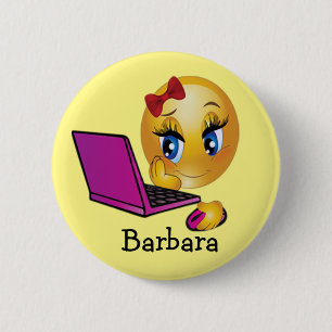 Personalisieren Sie Laptop-Emoji-Mädchen Button