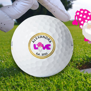 Personalisieren Sie Liebe Gnome Heart Pink Lila Golfball